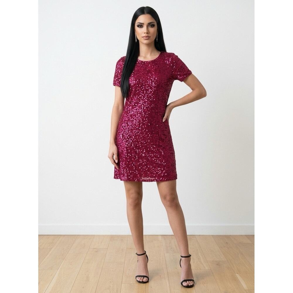 Vince Camuto Red Sequin Midi Dress Womens XS Party Evening Event Prom Tolo Fairy